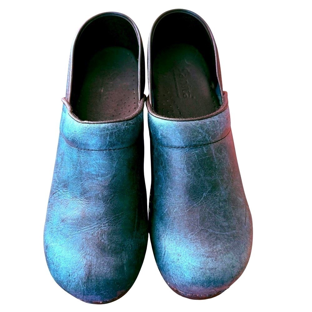 Sanita Blue Leather Clogs EU 39 US 7.5 8 Nurse Work Comfort Shoes - Picture 4 of 11